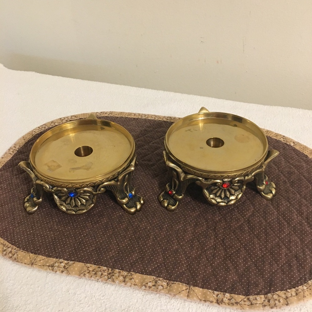 Vintage Katherine’s Collection Brass Jeweled Candle Holders Rare